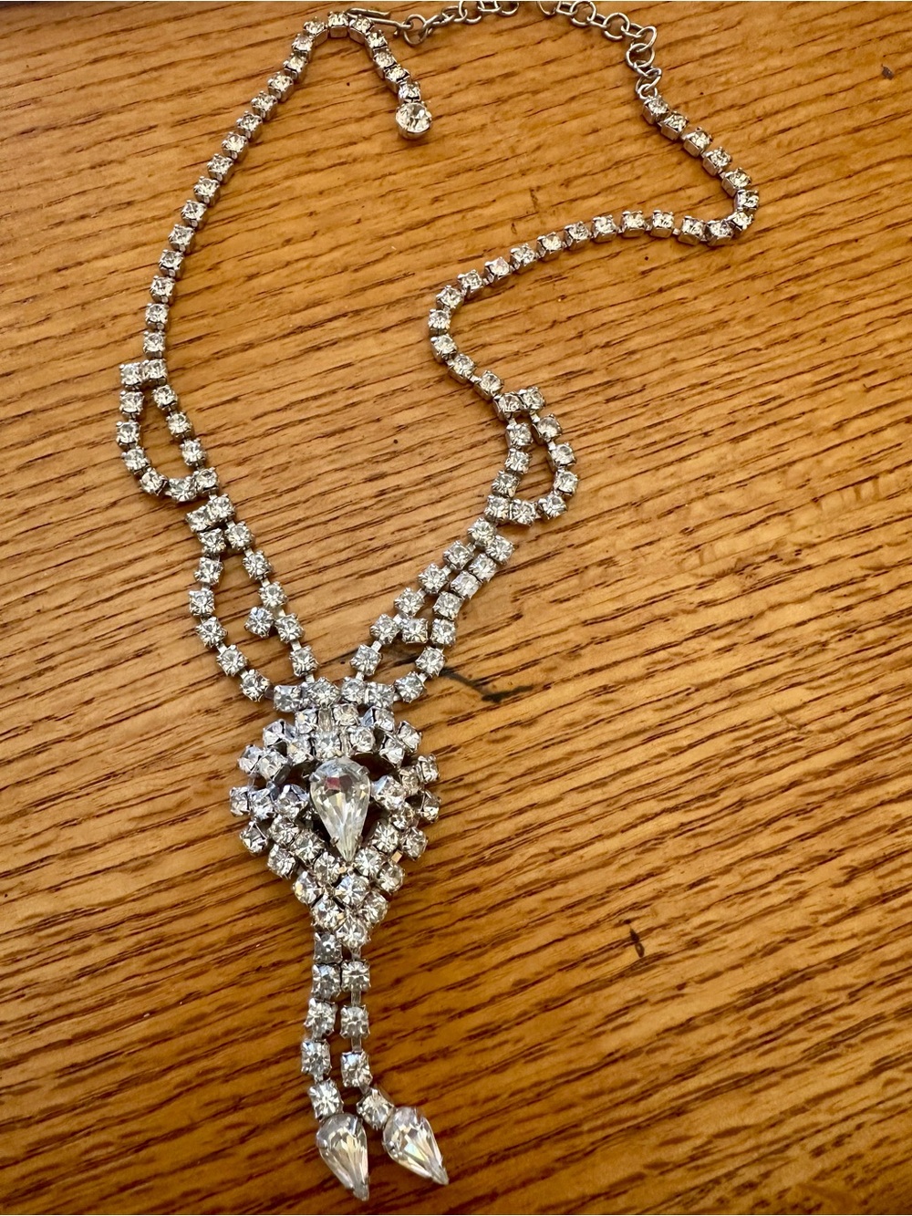 Crystal Teardrop Statement Necklace - Silver Tone vintage